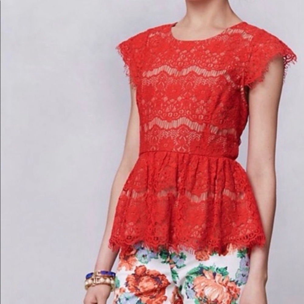 Maeve Red Lace Peplum Blouse